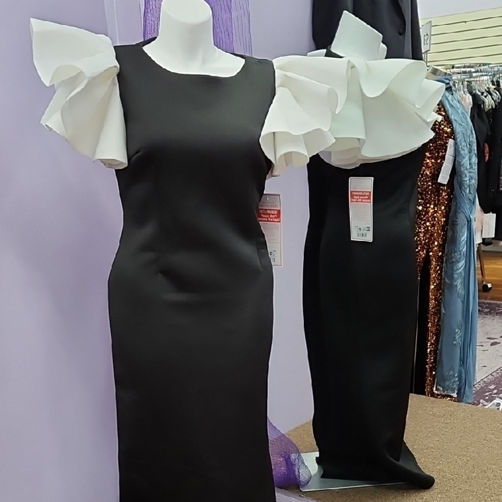 Black Sheath Maxi Dress with Puff Cap Sleeves